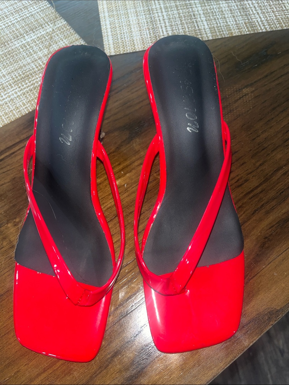 SHEIN Red Patent Square-Toe Slide Mules